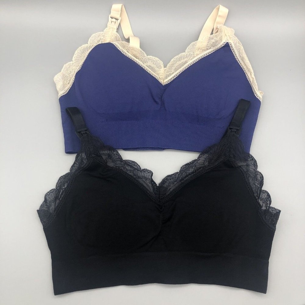 Sunnybuy Nursing Bra Women’s Size Small Black Blue Removable Pads Wireless Bra